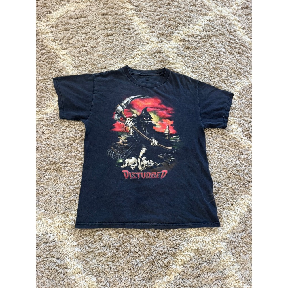 Disturbed Vintage 2000s Band T-Shirt Mens Medium Black Skulls Graphic Tee Rock